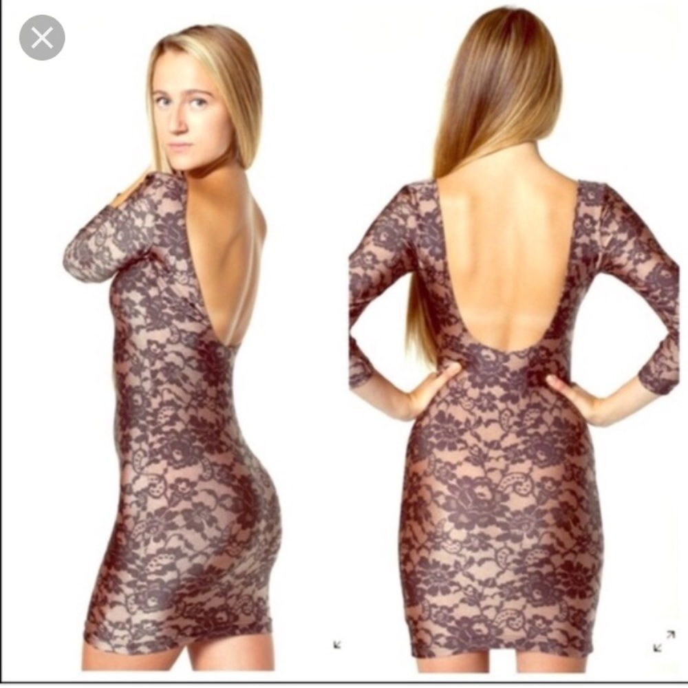 American Apparel Tan and Brown Lace Body Con Dress